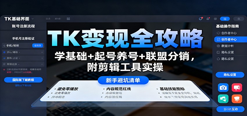 TK变现全攻略:学基础+起号养号+联盟分销,附剪辑工具实操-领学通